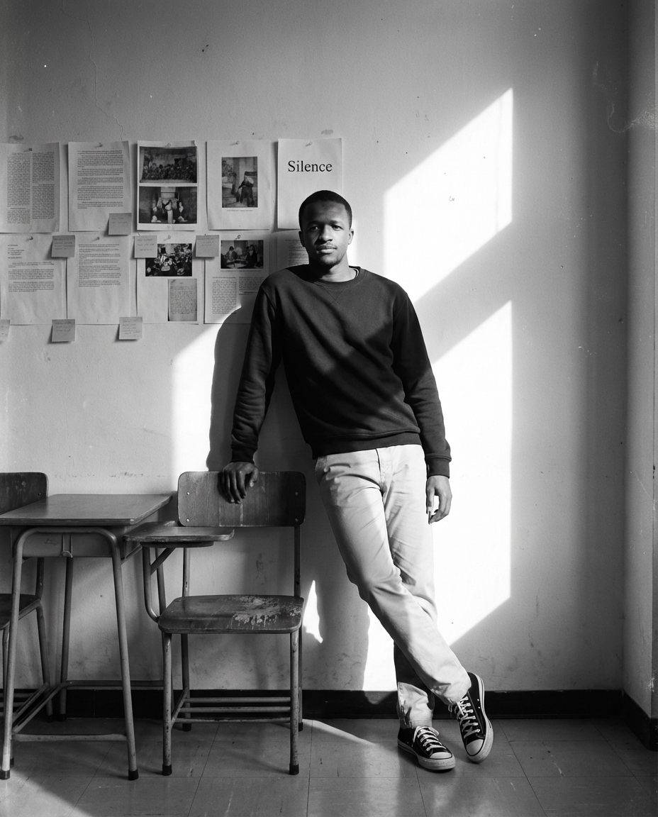 High-contrast black and white portrait